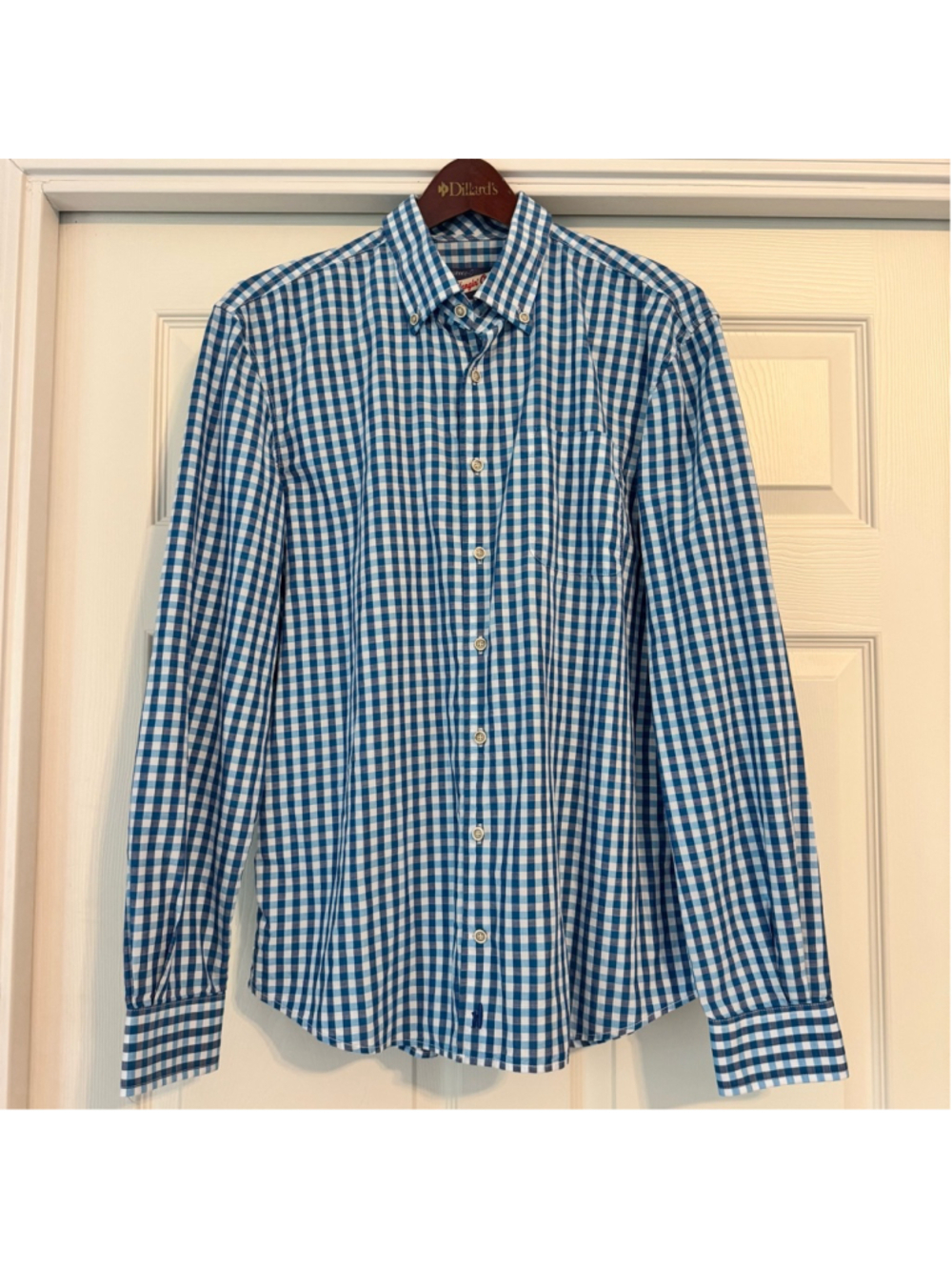 Men's Johnnie-O Button Up Abner Shirt Size M Oceanside Blue Plaid Long Sleeve